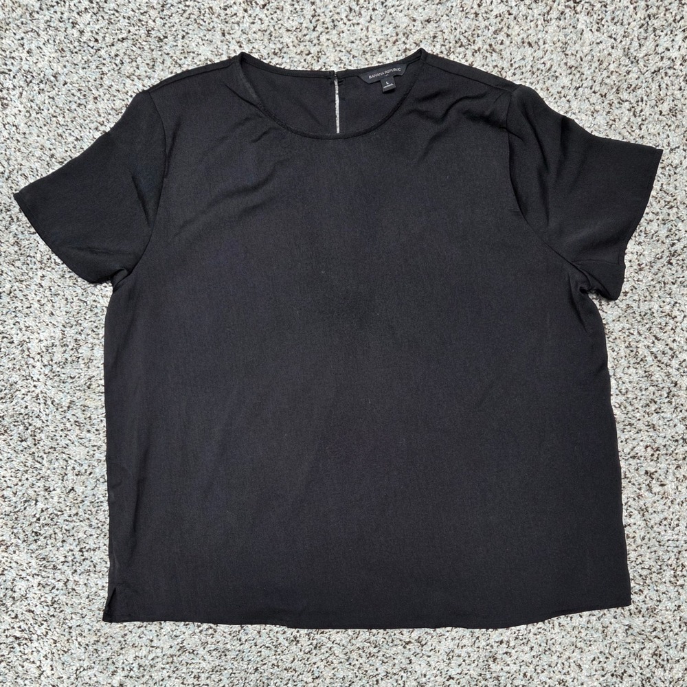 Banana Republic Black Top Short Sleeve Blouse Casual Relaxed Fit Size L